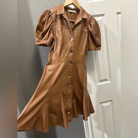 Alice + Olivia brown vegan leather mini dress size 0 - Picture 6 of 8